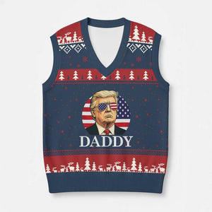 Patriotic Trump Daddy V-Neck Knit Sweater Vest American Flag Sunglasses TS02 Navy Red Print Your Wear
