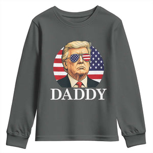 Patriotic Trump Daddy Youth Sweatshirt American Flag Sunglasses TS02 Dark Heather Print Your Wear