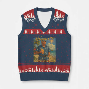 Welcome To Americas Gulf V-Neck Knit Sweater Vest Funny Trump Americana Retro Summer Vibe TS02 Navy Red Print Your Wear