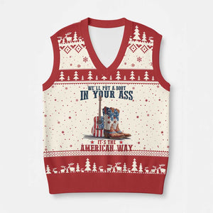 Funny Boot in Your Ass American Way V-Neck Knit Sweater Vest Patriotic Country Style USA Pride TS02 Beige Red Print Your Wear
