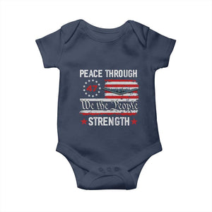 Peace Through Strength Baby Onesie Patriotic Midnight Hammer Jet American Flag TS02 Navy Print Your Wear
