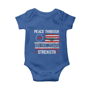 Peace Through Strength Baby Onesie Patriotic Midnight Hammer Jet American Flag TS02 Royal Blue Print Your Wear