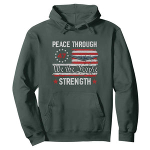 Peace Through Strength Hoodie Patriotic Midnight Hammer Jet American Flag TS02 Dark Forest Green Print Your Wear