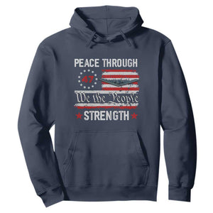 Peace Through Strength Hoodie Patriotic Midnight Hammer Jet American Flag TS02 Navy Print Your Wear