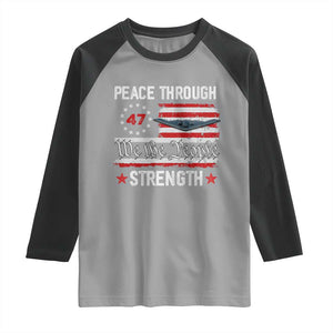 Peace Through Strength Raglan Shirt Patriotic Midnight Hammer Jet American Flag TS02 Sport Gray Black Print Your Wear