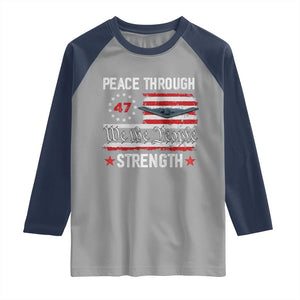 Peace Through Strength Raglan Shirt Patriotic Midnight Hammer Jet American Flag TS02 Sport Gray Navy Print Your Wear