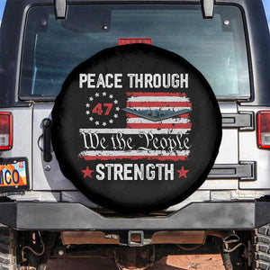 Peace Through Strength Spare Tire Cover Patriotic Midnight Hammer Jet American Flag TS02 No hole Black Print Your Wear