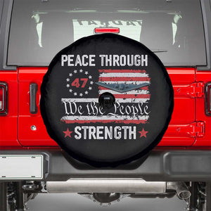 Peace Through Strength Spare Tire Cover Patriotic Midnight Hammer Jet American Flag TS02 Black Print Your Wear