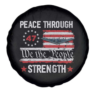 Peace Through Strength Spare Tire Cover Patriotic Midnight Hammer Jet American Flag TS02 Print Your Wear