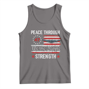 Peace Through Strength Tank Top Patriotic Midnight Hammer Jet American Flag TS02 Deep Heather Print Your Wear