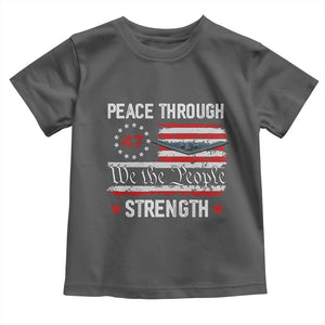 Peace Through Strength Toddler T Shirt Patriotic Midnight Hammer Jet American Flag TS02 Dark Heather Print Your Wear