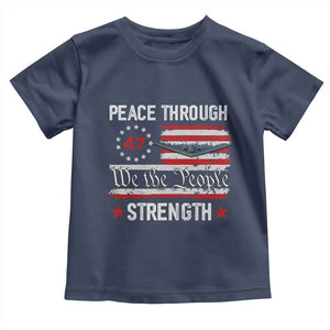 Peace Through Strength Toddler T Shirt Patriotic Midnight Hammer Jet American Flag TS02 Navy Print Your Wear