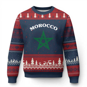 Morocco Pride Flag Star Ugly Christmas Sweater Patriotic Moroccan Heritage Souvenir TS02 Navy Red Print Your Wear