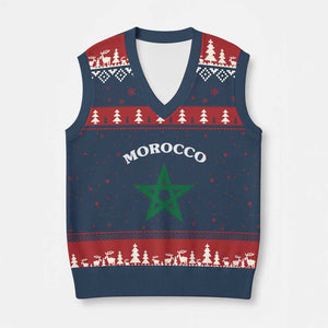 Morocco Pride Flag Star V-Neck Knit Sweater Vest Patriotic Moroccan Heritage Souvenir TS02 Navy Red Print Your Wear