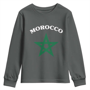 Morocco Pride Flag Star Youth Sweatshirt Patriotic Moroccan Heritage Souvenir TS02 Dark Heather Print Your Wear