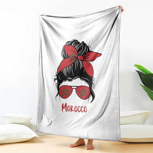 Morocco Girl Messy Bun with Flag Sunglasses Throw Blanket Proud Moroccan Woman Heritage TS02 Print Your Wear