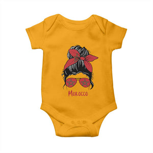 Morocco Girl Messy Bun with Flag Sunglasses Baby Onesie Proud Moroccan Woman Heritage TS02 Gold Print Your Wear
