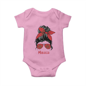 Morocco Girl Messy Bun with Flag Sunglasses Baby Onesie Proud Moroccan Woman Heritage TS02 Light Pink Print Your Wear