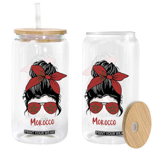Morocco Girl Messy Bun with Flag Sunglasses Glass Can Proud Moroccan Woman Heritage TS02 Print Your Wear
