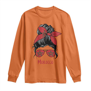 Morocco Girl Messy Bun with Flag Sunglasses Long Sleeve Shirt Proud Moroccan Woman Heritage TS02 Orange Print Your Wear