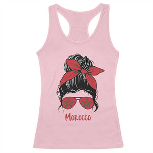 Morocco Girl Messy Bun with Flag Sunglasses Racerback Tank Top Proud Moroccan Woman Heritage TS02 Light Pink Print Your Wear