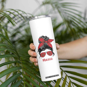 Morocco Girl Messy Bun with Flag Sunglasses Skinny Tumbler Proud Moroccan Woman Heritage TS02 Print Your Wear