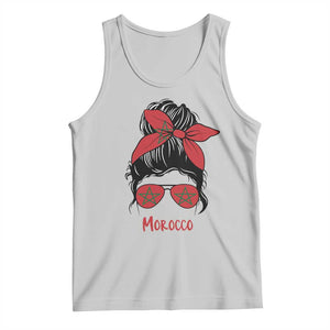 Morocco Girl Messy Bun with Flag Sunglasses Tank Top Proud Moroccan Woman Heritage TS02 Ash Print Your Wear