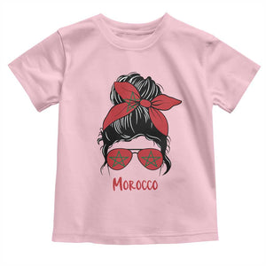 Morocco Girl Messy Bun with Flag Sunglasses Toddler T Shirt Proud Moroccan Woman Heritage TS02 Light Pink Print Your Wear