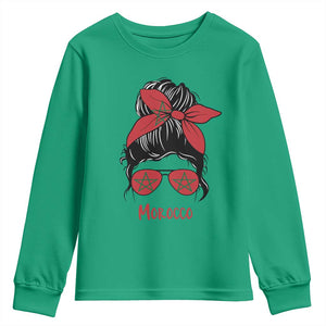 Morocco Girl Messy Bun with Flag Sunglasses Youth Sweatshirt Proud Moroccan Woman Heritage TS02 Irish Green Print Your Wear