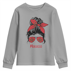 Morocco Girl Messy Bun with Flag Sunglasses Youth Sweatshirt Proud Moroccan Woman Heritage TS02 Sport Gray Print Your Wear
