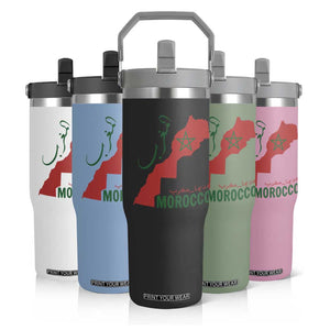 Morocco Map Dima Maghrib with Arabic Calligraphy Flip Straw Tumbler Maghreb Traditional Moroccan Roots Graphic TS02 Print Your Wear