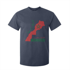 Morocco Map Dima Maghrib with Arabic Calligraphy T Shirt For Kid Maghreb Traditional Moroccan Roots Graphic TS02 Navy Print Your Wear