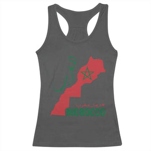 Morocco Map Dima Maghrib with Arabic Calligraphy Racerback Tank Top Maghreb Traditional Moroccan Roots Graphic TS02 Dark Heather Print Your Wear