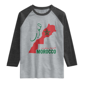 Morocco Map Dima Maghrib with Arabic Calligraphy Raglan Shirt Maghreb Traditional Moroccan Roots Graphic TS02 Heather Gray Heather Charcoal Print Your Wear