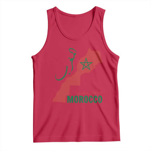 Morocco Map Dima Maghrib with Arabic Calligraphy Tank Top Maghreb Traditional Moroccan Roots Graphic TS02 Red Print Your Wear