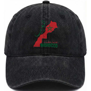 Morocco Map Dima Maghrib with Arabic Calligraphy Washed Cotton Baseball Cap Maghreb Traditional Moroccan Roots Graphic TS02 Print Your Wear