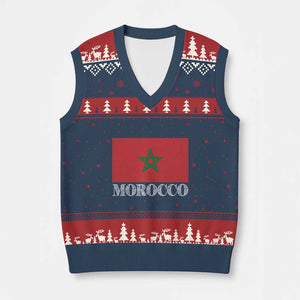 Vintage Morocco Flag V-Neck Knit Sweater Vest Patriotic Moroccan Pride TS02 Navy Red Print Your Wear