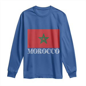 Vintage Morocco Flag Long Sleeve Shirt Patriotic Moroccan Pride TS02 Royal Blue Print Your Wear
