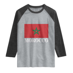 Vintage Morocco Flag Raglan Shirt Patriotic Moroccan Pride TS02 Heather Gray Heather Charcoal Print Your Wear