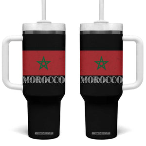 Vintage Morocco Flag Tumbler With Handle Patriotic Moroccan Pride TS02 One Size: 40 oz Black Print Your Wear