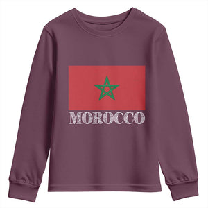 Vintage Morocco Flag Youth Sweatshirt Patriotic Moroccan Pride TS02 Maroon Print Your Wear
