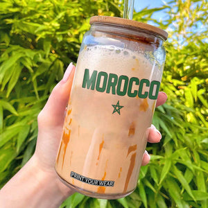 Morocco Star Flag Minimalist Moroccan Pride Glass Can TS02 Black Print Your Wear
