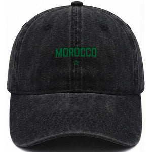 Morocco Star Flag Minimalist Moroccan Pride Washed Cotton Baseball Cap TS02 Print Your Wear