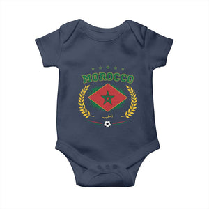 Morocco Football Laurel Wreath Crest Graphic Baby Onesie Proud Moroccan Soccer Star Emblem Sports Fans TS02 Navy Print Your Wear