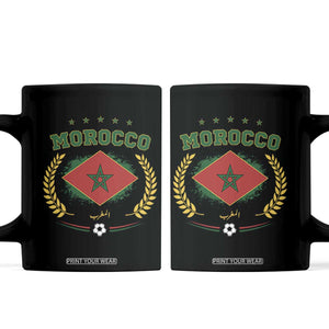 Morocco Football Laurel Wreath Crest Graphic Coffee Mug Proud Moroccan Soccer Star Emblem Sports Fans TS02 Black Print Your Wear