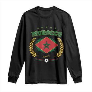 Morocco Football Laurel Wreath Crest Graphic Long Sleeve Shirt Proud Moroccan Soccer Star Emblem Sports Fans TS02 Black Print Your Wear