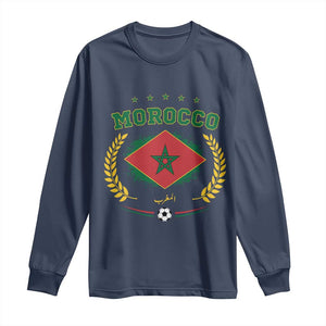 Morocco Football Laurel Wreath Crest Graphic Long Sleeve Shirt Proud Moroccan Soccer Star Emblem Sports Fans TS02 Navy Print Your Wear