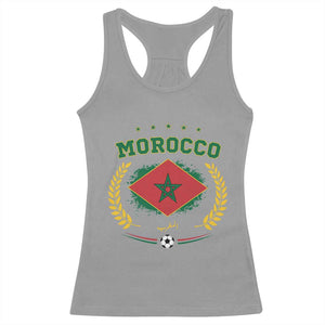 Morocco Football Laurel Wreath Crest Graphic Racerback Tank Top Proud Moroccan Soccer Star Emblem Sports Fans TS02 Sport Gray Print Your Wear