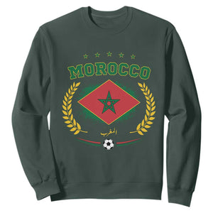Morocco Football Laurel Wreath Crest Graphic Sweatshirt Proud Moroccan Soccer Star Emblem Sports Fans TS02 Dark Forest Green Print Your Wear