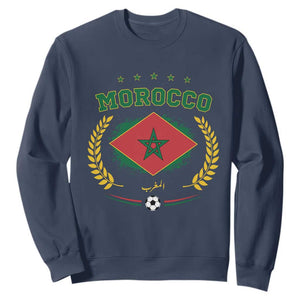 Morocco Football Laurel Wreath Crest Graphic Sweatshirt Proud Moroccan Soccer Star Emblem Sports Fans TS02 Navy Print Your Wear